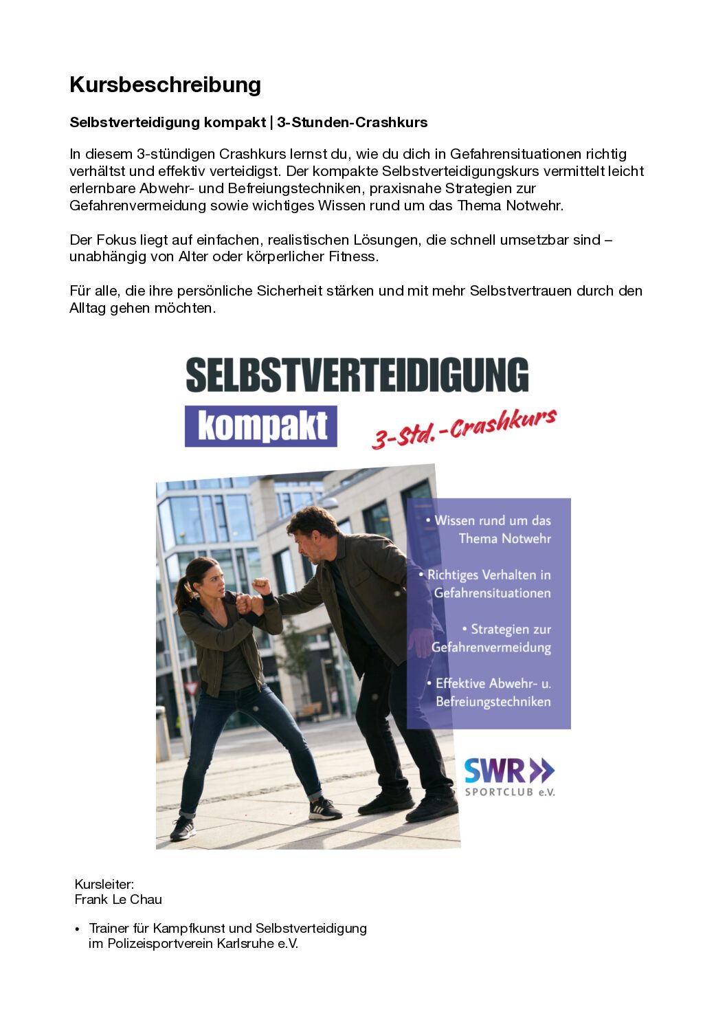 Selbstverteidigungs-Crashkurs in BAD