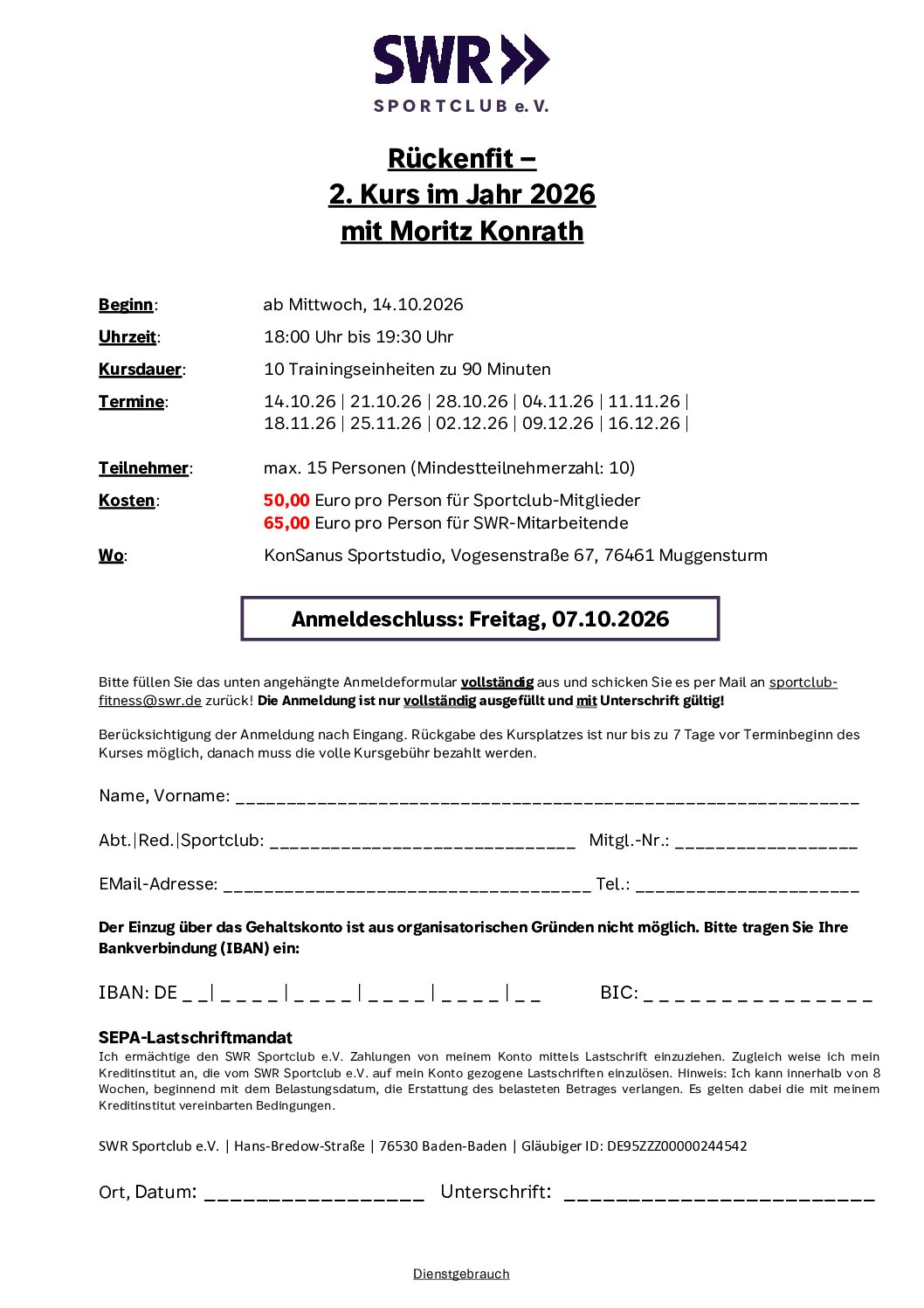 Rückenfit – 2. Kurs, 2026 mit Moritz Konrath